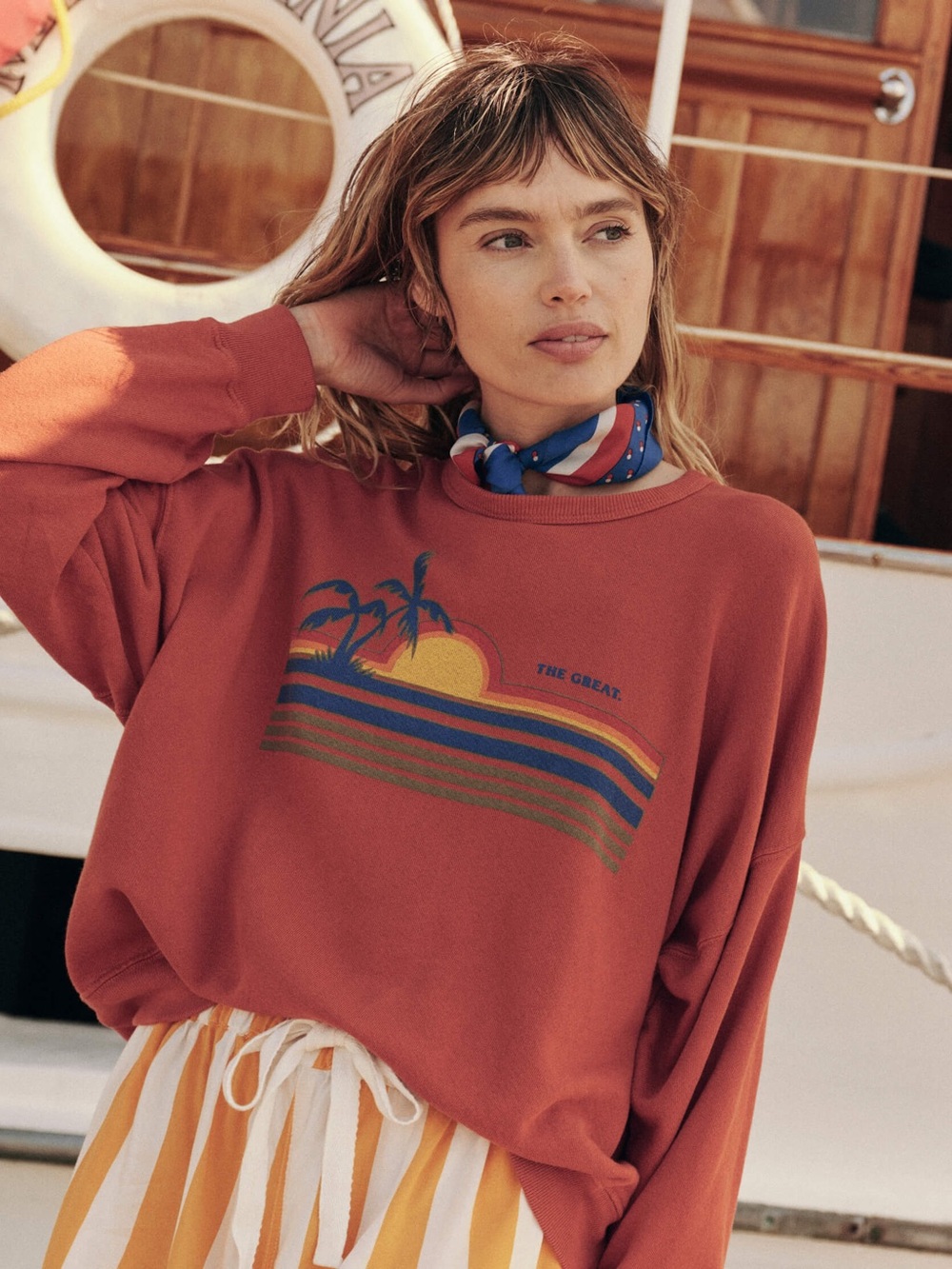 The GREAT Teammate Sweatshirt Graphic Rust Palm Tree Sunset Sweatshirt